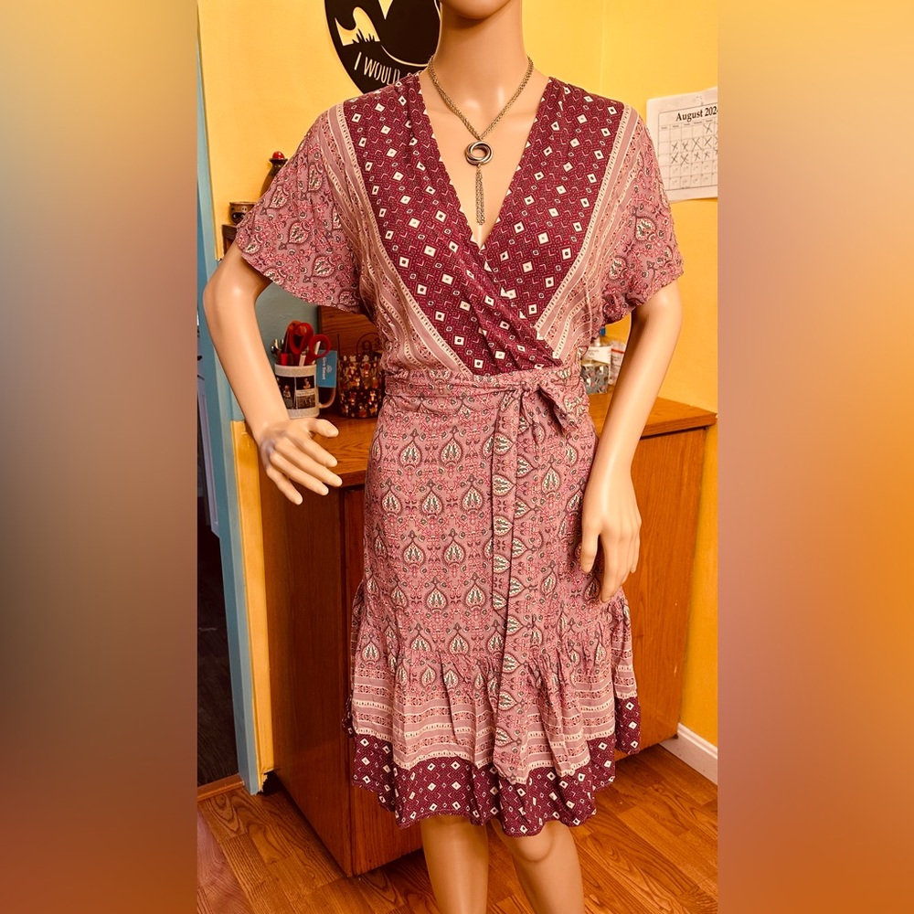Pretty Pink/Purple Boho Chic Wrap Dress